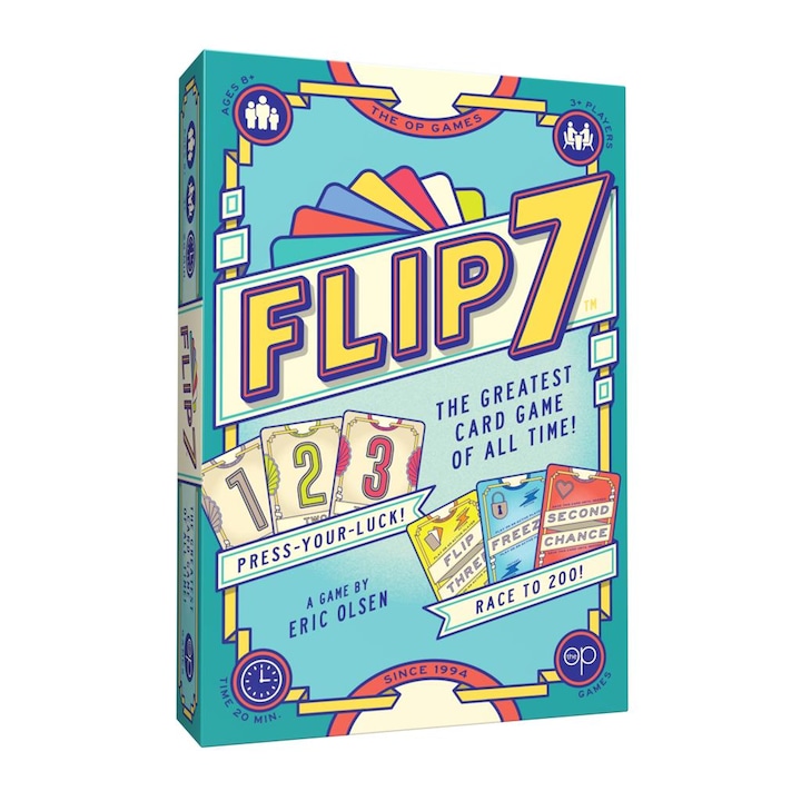 Flip 7 társasjáték, 3-99 játékos, 20 perc, nehézség 1.05 az 5-ből, szabályok románul