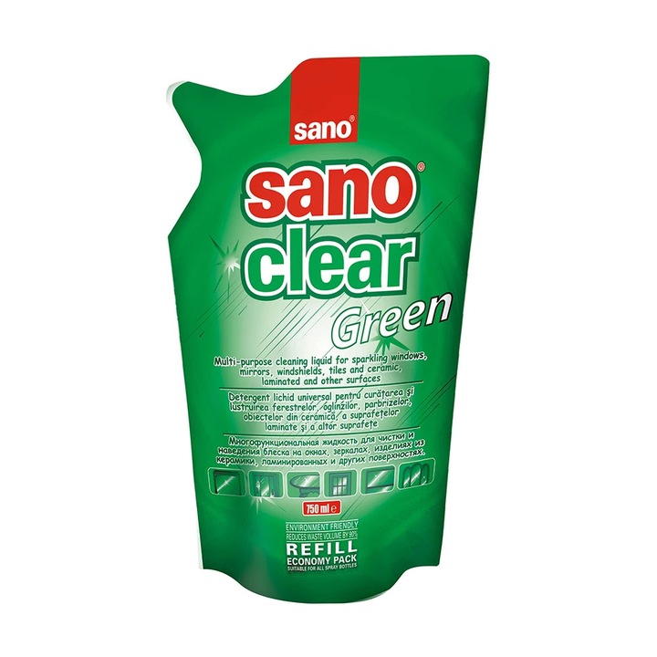 Pachet 3 X Detergent geamuri rezerva Sano Green 750ml