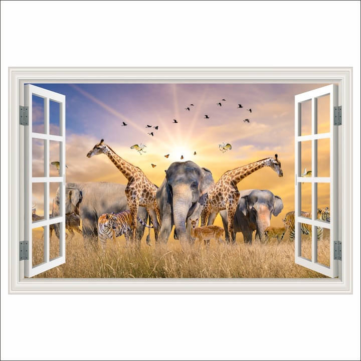 Fototapet Fereastra Animale din savana africana, 180 x 120 cm
