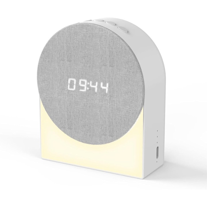 Ceas desteptator cu difuzor Bluetooth LYCENXI, lampa de noapte cu 3 nivele de luminozitate, sunete albe, 9x4.6x11cm