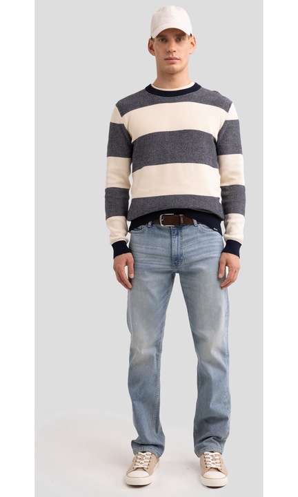 Pulover dungi bumbac, Alb/Gri, M