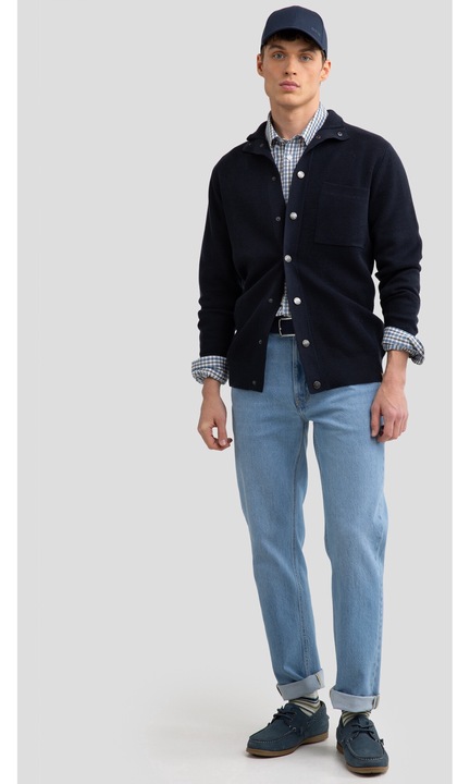 Férfi pulóver, Big Star, Harold 403 modell, fém patentos záródás, praktikus zsebek, sötétkék, meleg kötött anyag