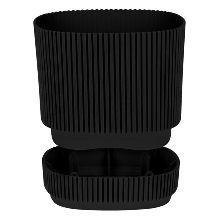 Ghiveci 21x21x19cm - 4.6L Negru cu Dungi din Plastic Patrat