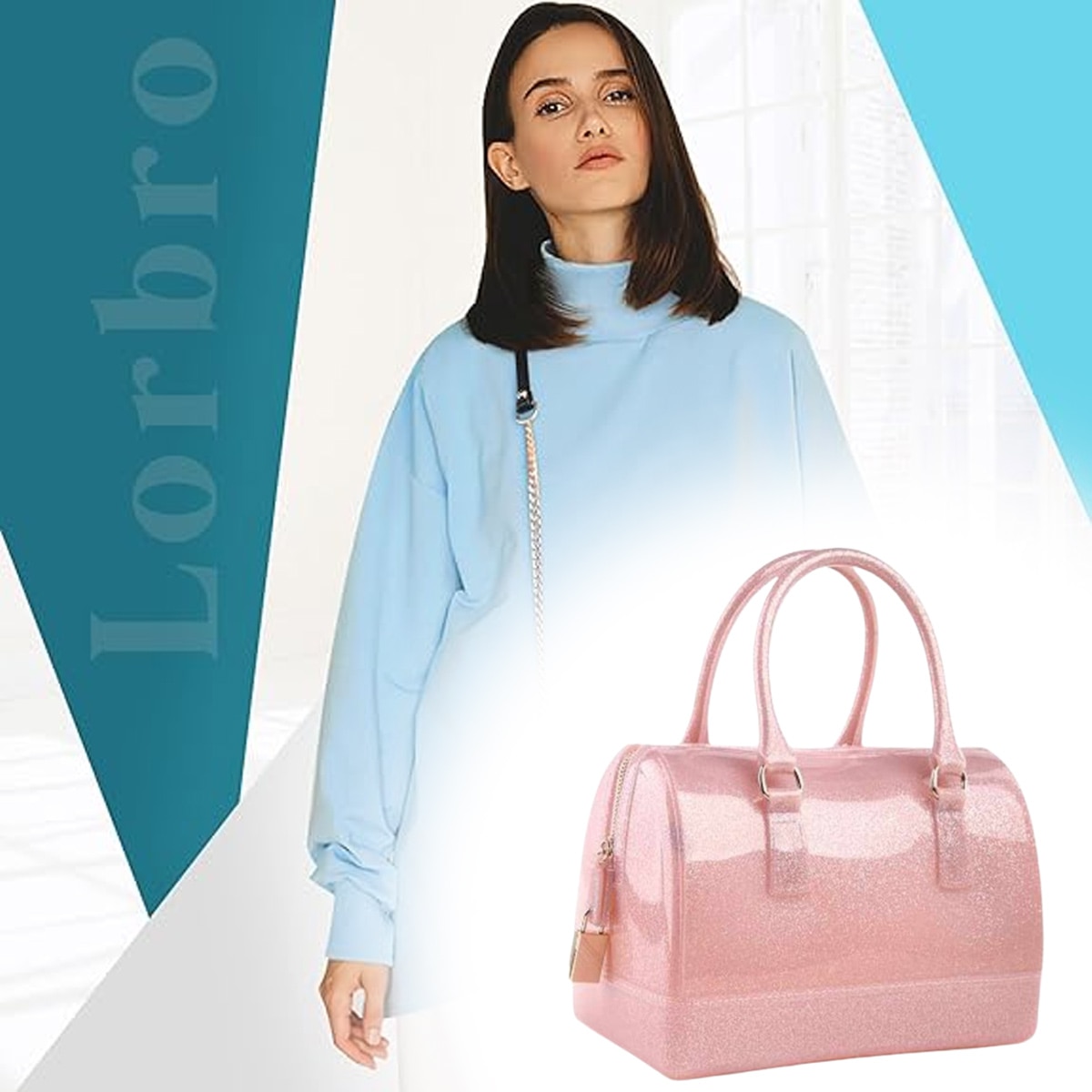 Geanta dama, din PVC, cu manere duble, Roz - eMAG.ro