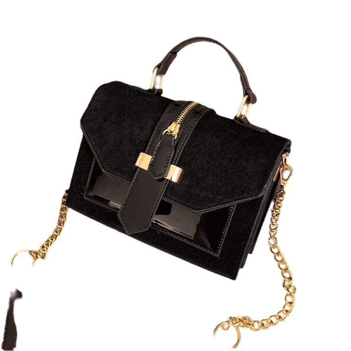 Válltáska, ökobőrből, állítható pánttal, fekete/arany