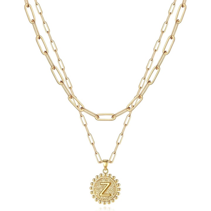 Colier din lant cu clipsuri din aur, initiala personalizata, 14k aur placat, 14"x18", ajustabil