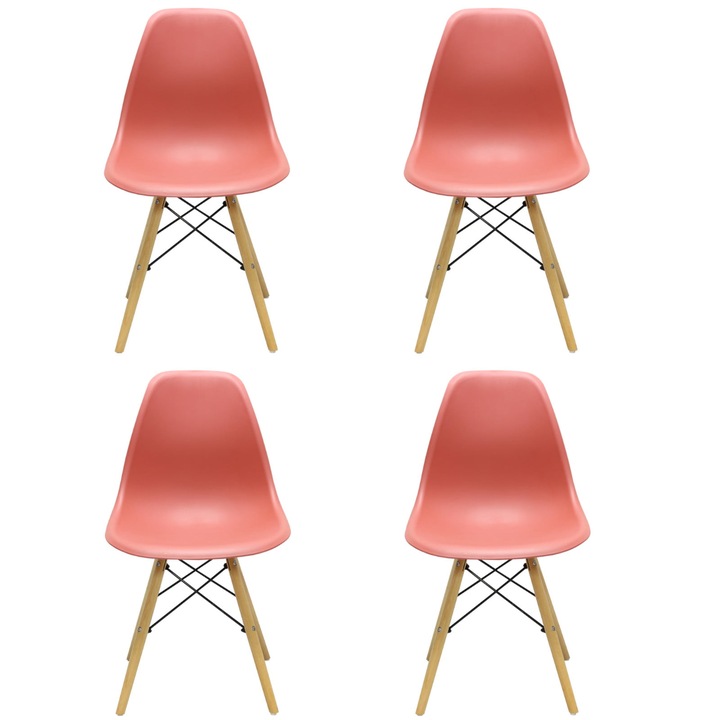 Set 4 scaune Maya Rosu, polipropilena, picioare lemn, 81x46cm
