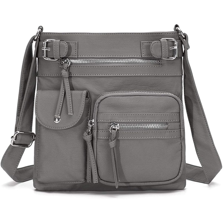 Női crossbody táska, mosott PU bőr, elegáns design, nagy kapacitású