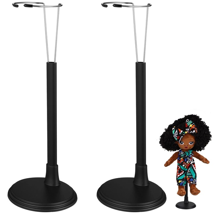 Set 2 suporturi pentru papusi, negru, 20-28cm, din PVC si fier