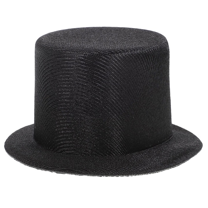 Palarie miniaturala neagra pentru papusi, 9x9x4.5cm, set accesorii artizanale