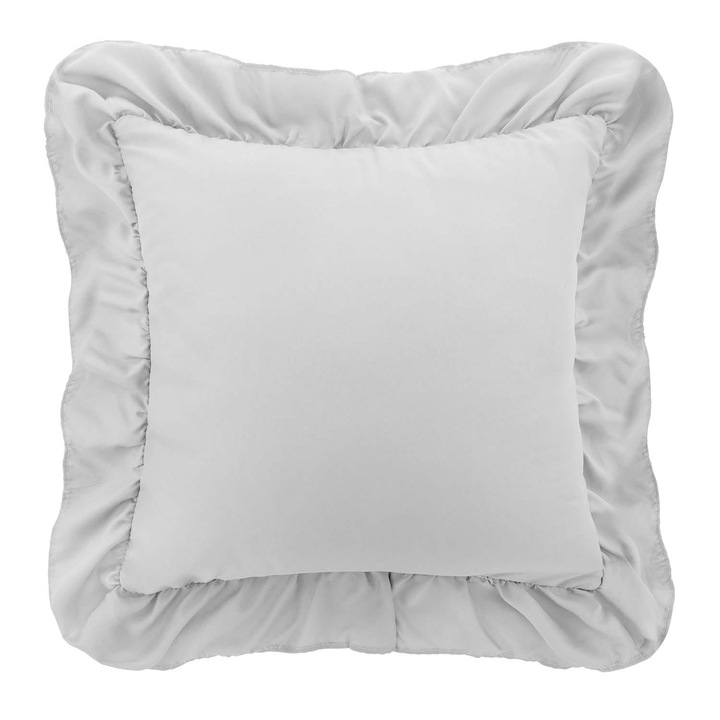 Poszewka pentru perna 40x40 cm Ruffy, microfibra, argintie, cu falbanka