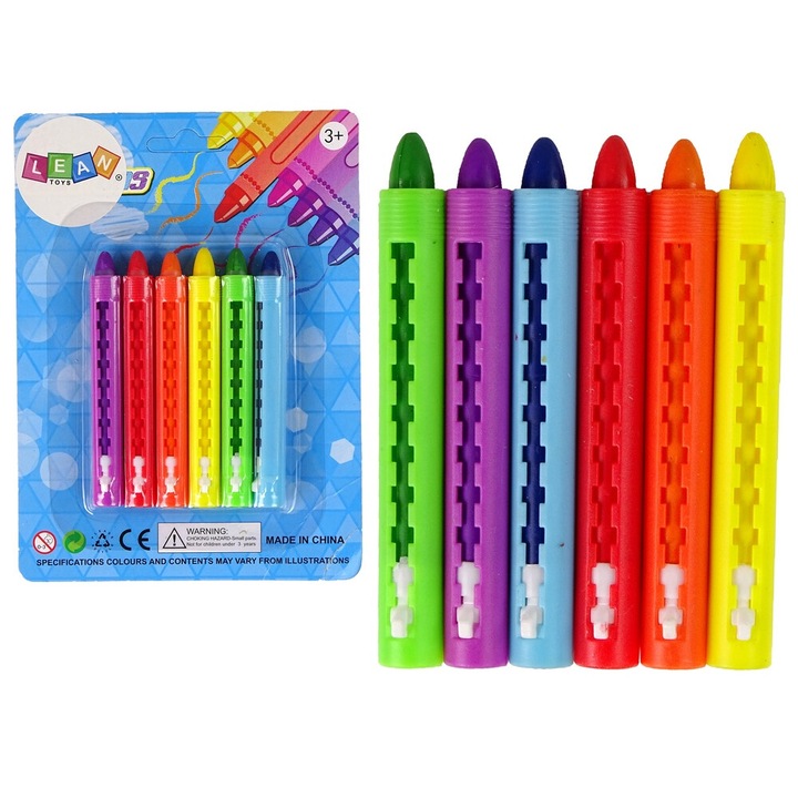 Set Creioane Pastel Bentom, 6 bucati, culori vii, 9cm