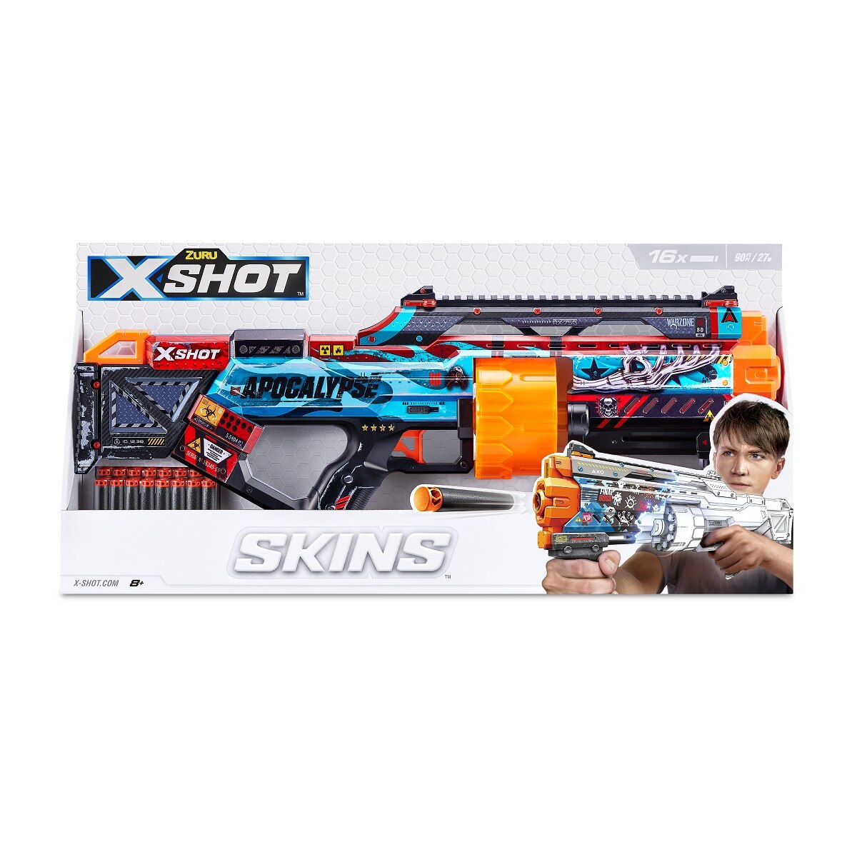 Pistol de jucarie ZURU X-SHOT Skins, 16 sageti, multicolor - eMAG.ro