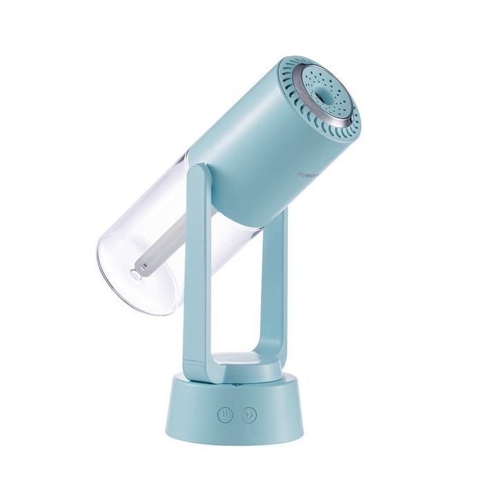 Hordozható ultrahangos légpárásító és -tisztító, 200 ml-es tartály, negatív ionokkal, 7 színű LED, 360 fokos forgatás, türkiz