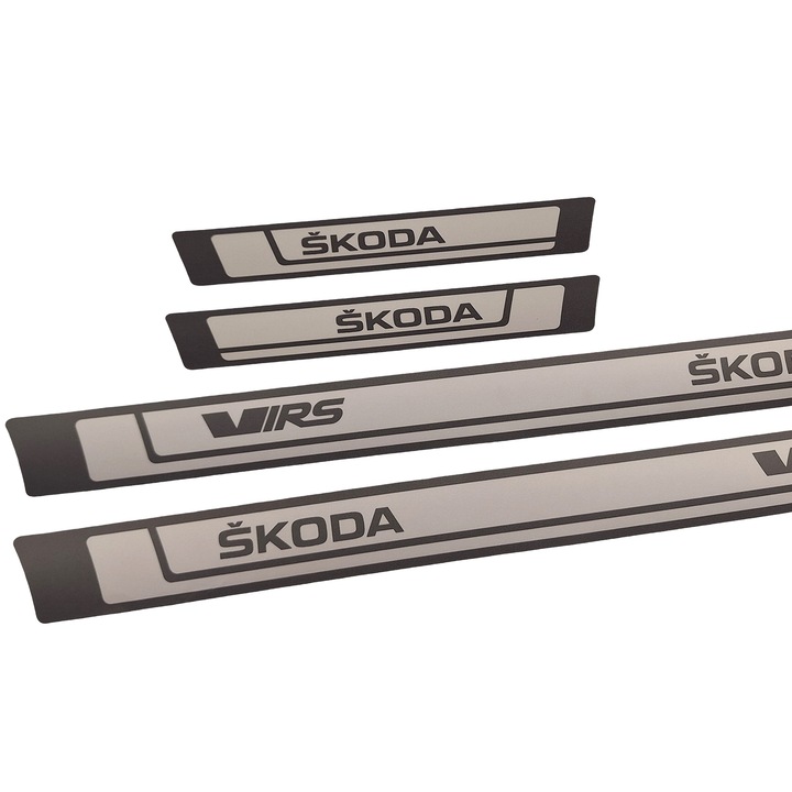 Set 4 bucati stickere protectie praguri dedicate Skoda gri