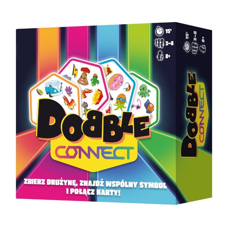 Настолна игра Dobble Connect, 90 карти, 2-8 играча, 8+, многоцветна