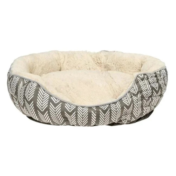 Pat pentru caini, Welora, cu imitatie de blana, dreptunghiular, dimensiuni 70x65x18cm, gri-bej