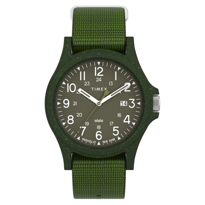 Ceas barbatesc Timex, Reclaim Ocean, TW2V96000, 40mm, mecanism quartz, data, rezistent la apa 30m, verde/negru