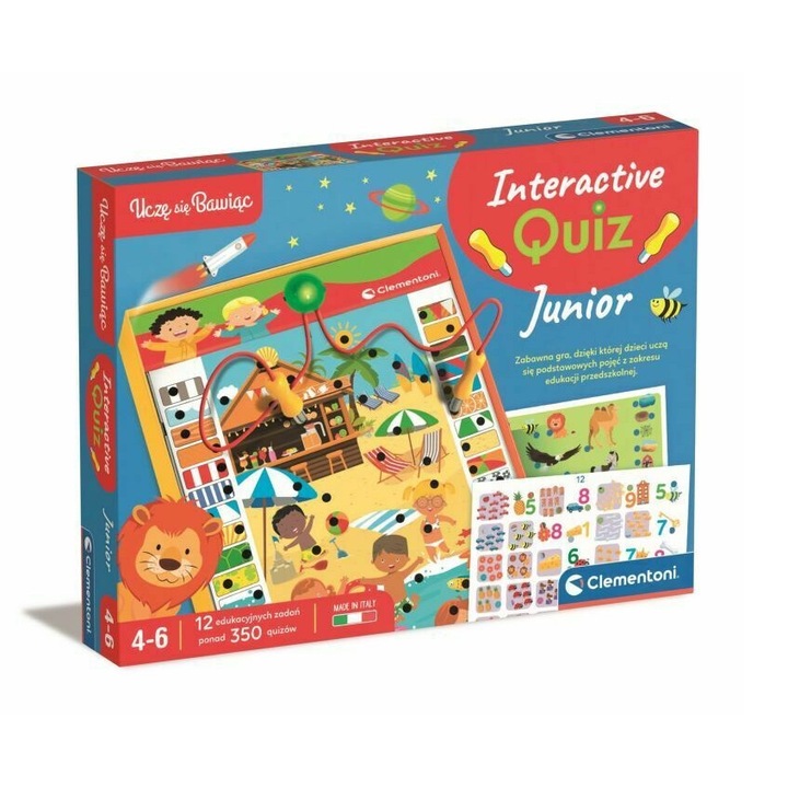 Clementoni oktatási játék, InteractiveQuiz Junior, 12 játék, 350 teszt, többszínű