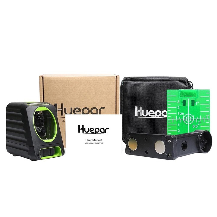 Лазерен нивелир Huepar B0X-1G, работен обхват 150 фута, IP54 водоустойчив, черен