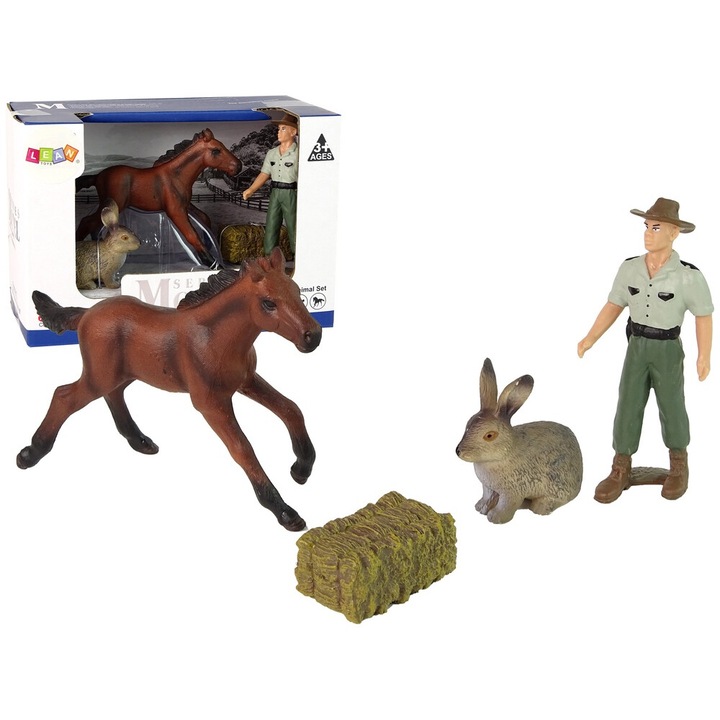 Set Figurine Animale, Con, Iepure, Fermier, Maro, 17x12x9cm