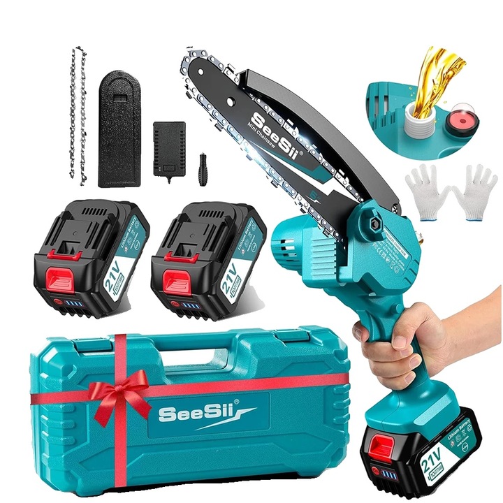 Fierastraie cu lant mini, 800W, 2 acumulatori 21V 4000mAh, 10cm, EU