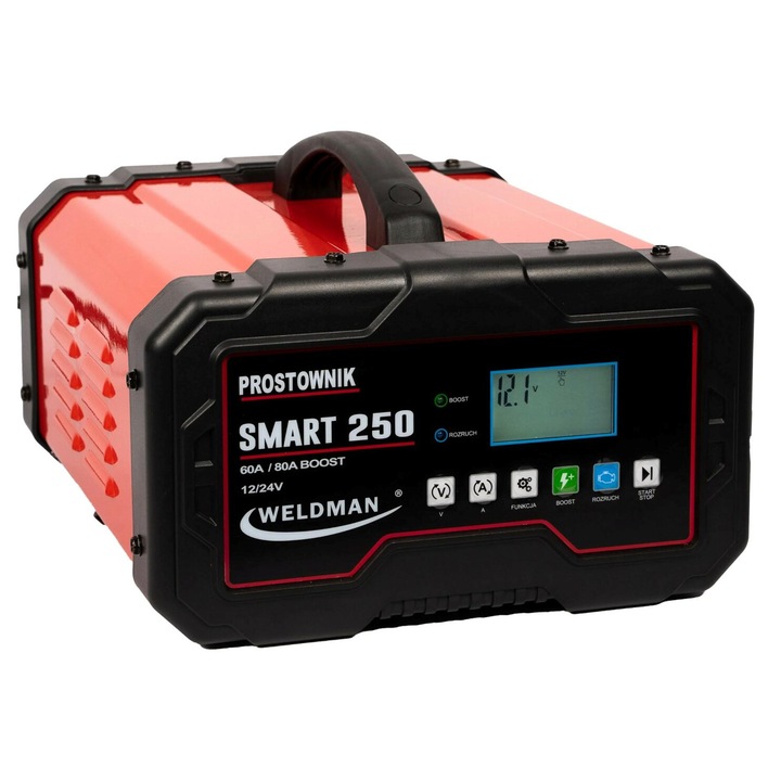 Redresor auto Weldman, SMART 250, 12V/24V, cu pornire, negru/rosu