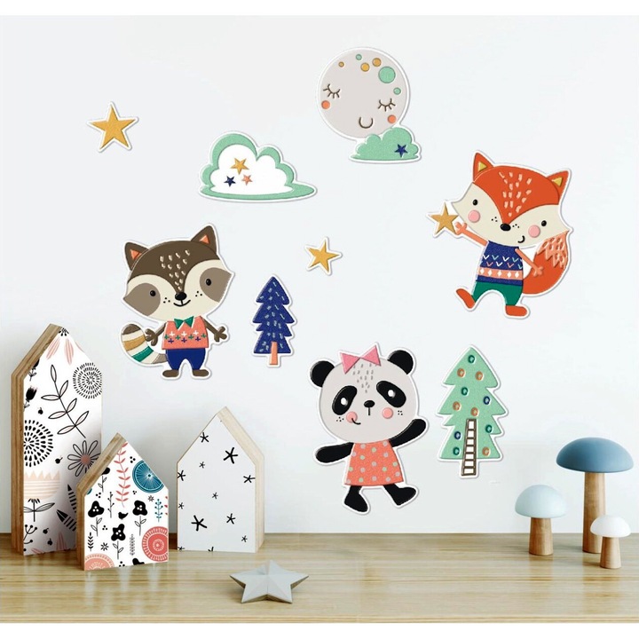 Dekoratív falmatrica készlet, állatok, 24 darabos, többszínű