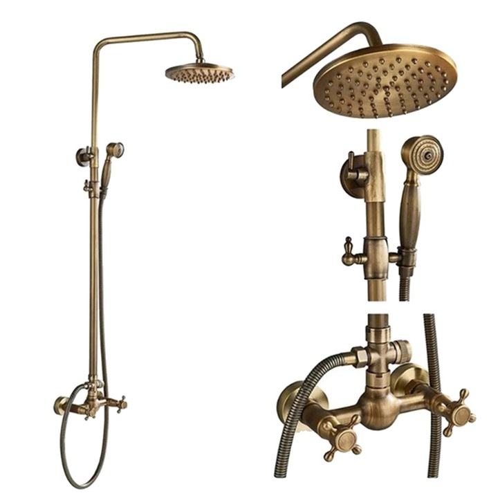 Set de dus cu robinet, din alama, cap de dus de 8 inch, baterie, bronz antichizat