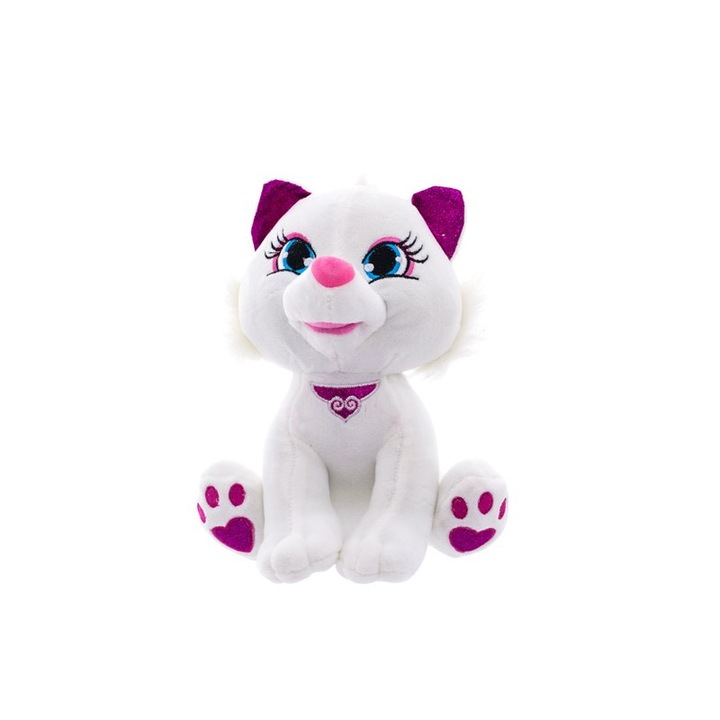 Macska plüss játék, 20cm, nagyon puha, fehér/lila