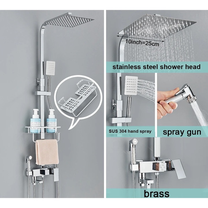 Set de dus, design modern, crom, inox