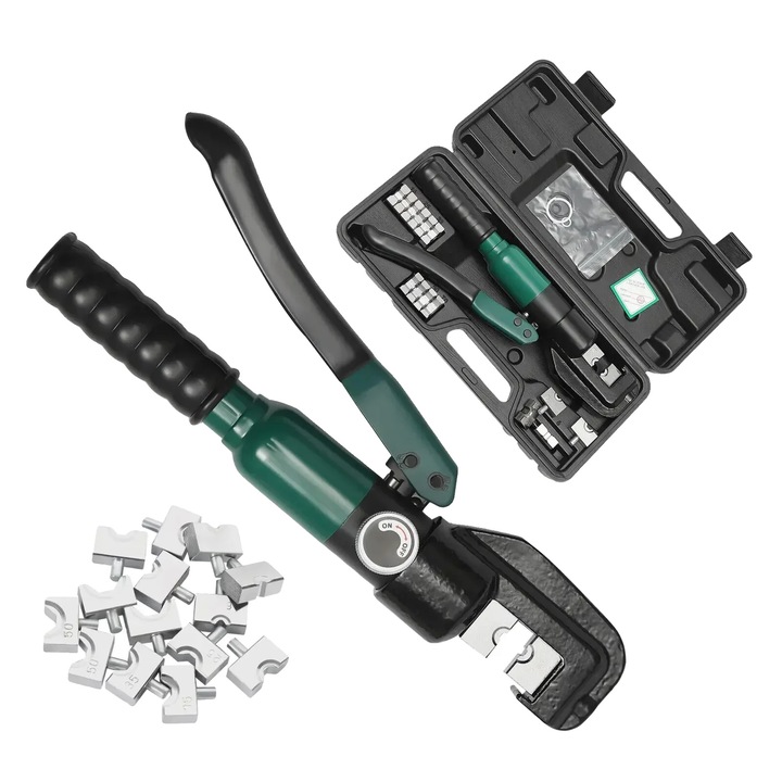 Hidraulikus fogó, 60KN krimpelőerővel, 8 db vágószerszám, zöld, 31x11cm