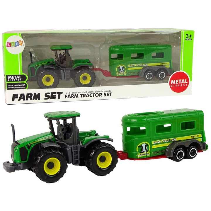 Tractor cu remorca, verde, 8x4,5x4cm