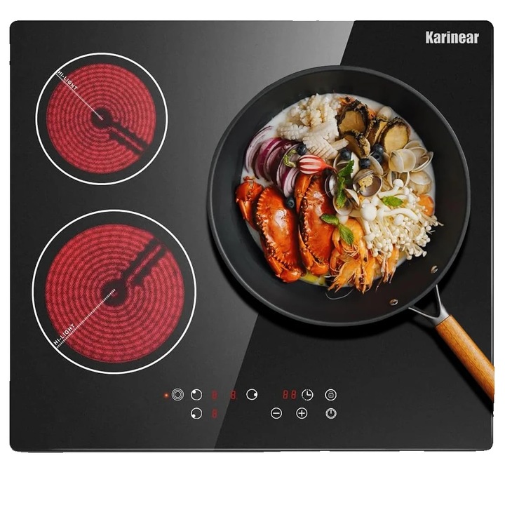 Електрически керамичен плот, 3 котлона, 5700 W, тъч контрол, черен, 59x55см