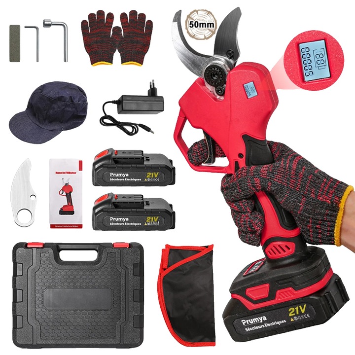 Foarfeci de taiat electrice, Prumya, 1000W, 50mm, set cu doua baterii, accesorii incluse