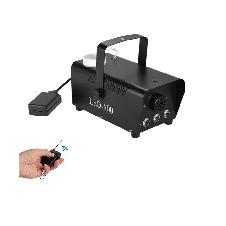 Masina de fum LED cu telecomanda, putere de 500 W, amestec de culori RGB