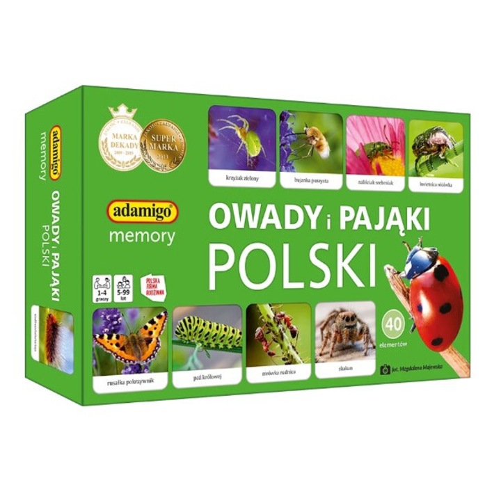 Társasjáték, Rovarok és pókok Lengyelországból, memóriajáték, 40 db, 54x54mm, többszínű