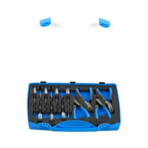 Set clesti si surubelnite pentru electronisti Unior, in cutie de plastic, contine 11 piese