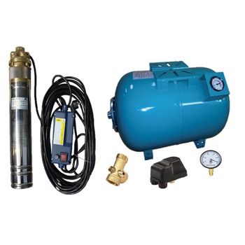 Kit complet sistem hidrofor, pompa submersibila Maxima SKM 150/50, rezervor de 50 litri cu manometru, presostat, racord 5 cai, manometru Kit complet sistem hidrofor, pompa submersibila Maxima SKM 150/50, rezervor de 50 litri cu manometru, presostat, racord 5 cai, manometru