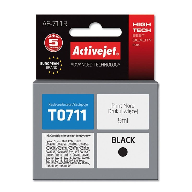 Cartus compatibil T0711 Black Epson, 9 ml, Premium Activejet, Garantie 5 ani