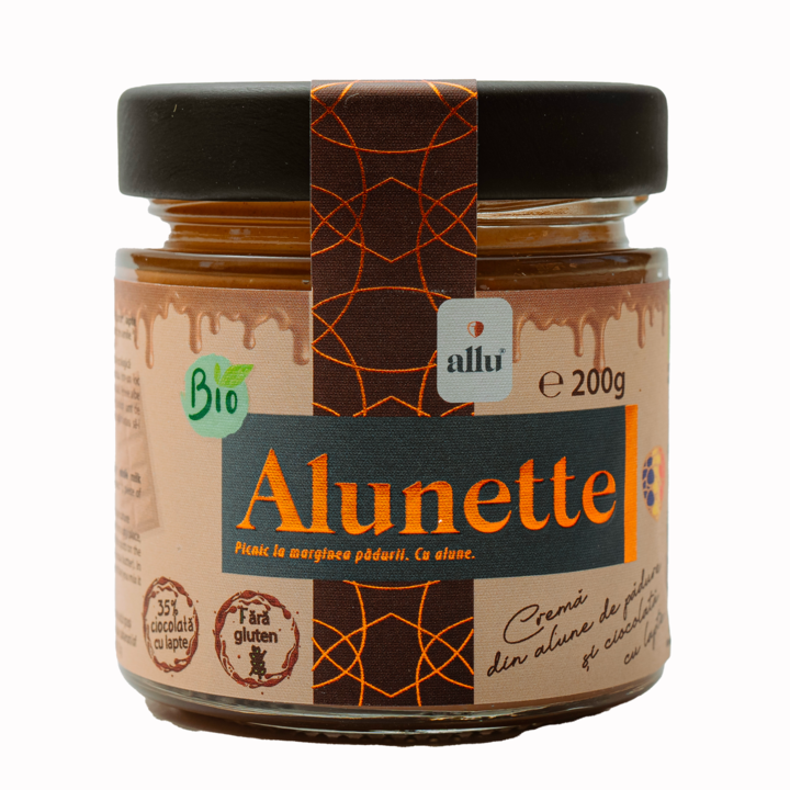 Crema din alune de padure si ciocolata cu lapte, Allu, 200 g