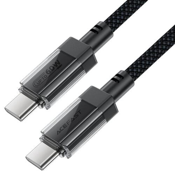 Кабел, Acefast USB-C to USB-C Cable 60W Stainless steel in transparent shell 1.2m - C12-03 - Black
