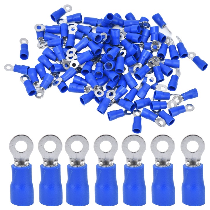 Set 100 buc terminale inel preizolate pentru sertizare, Enforose, conectori sarma cupru PVC pentru computere, AWG 16-14