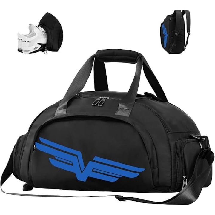 Geanta pentru activitati sportive, pentru femei, cu compartiment special pentru pantofi si pentru articole ude, 30 L, dimensiune 48 x 24 x 25, culoare neagra