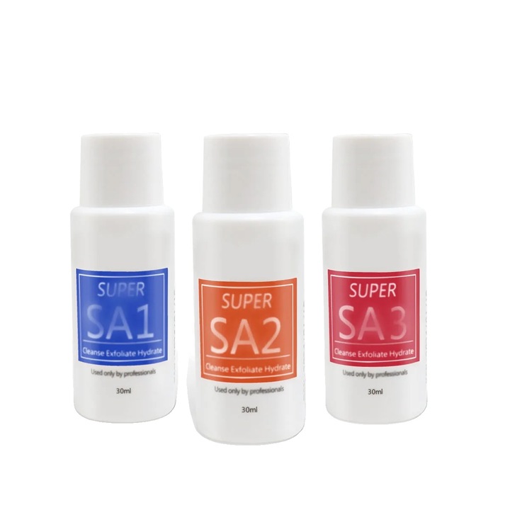 Set solutii peeling aqua, 3 sticle de 30ml, curatare si hidratare, pentru toate tipurile de ten