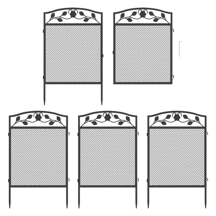 Gard de gradina, constructie metalica durabila, 5 panouri pentru siguranta animalelor de companie, negru