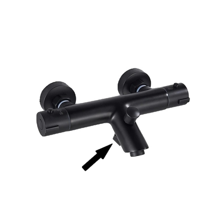 Termosztatikus fürdőszobai csaptelep, fali szereléshez, kétkaros szabályozás, matt fekete, standard méret