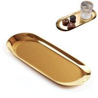 Tava Ovala pentru Servire, Depozitare, Suport pentru bijuterii, Organizator de cosmetice, Tava pentru baie, 30 x 12,5 cm, Metal, Auriu