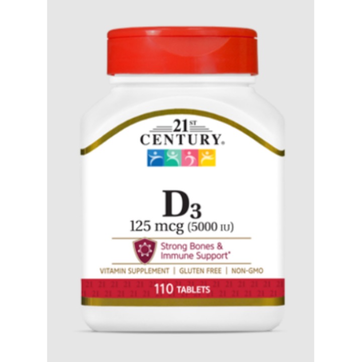 Supliment alimentar Vitamin D3, 125mcg (5000IU), 21st Century Tabs - 110 tabs