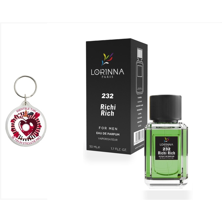 Set Apa de Parfum Lorinna Paris Parfum Richi Richi MEN, 50 ml, de barbat si breloc esentele tari se tin in sticlute mici